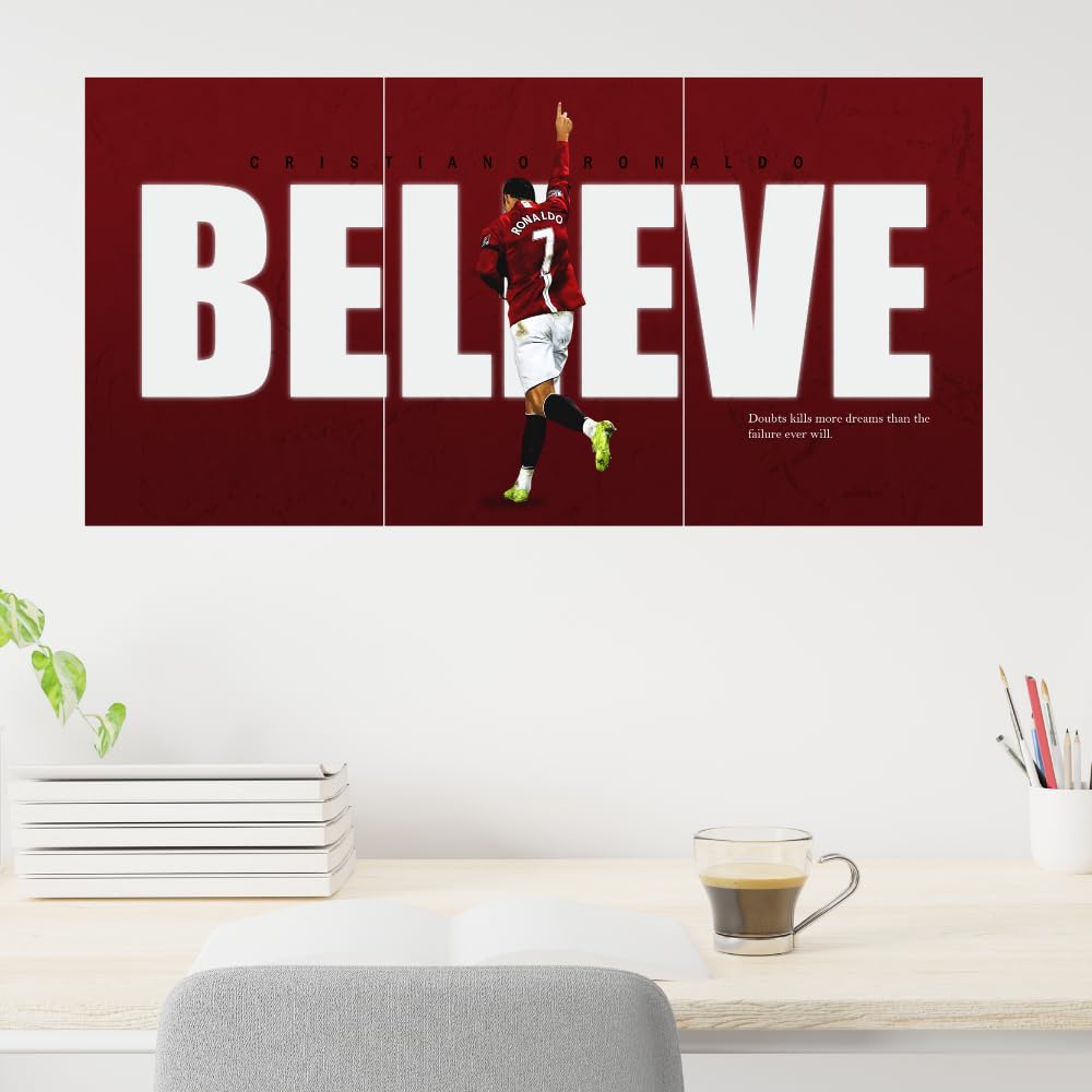 Good Hope - Footballer Messi Motivational Quote 3 Split Posters 12x18 Inch – Soccer Wall Art for Bedroom, Football Legend Decor, Gift for Fans, Boys, Men, Sports Room, Wallpaper, Sticker, Wall Decoration (Split Poster(36x18 inch)) (Messi Blue)