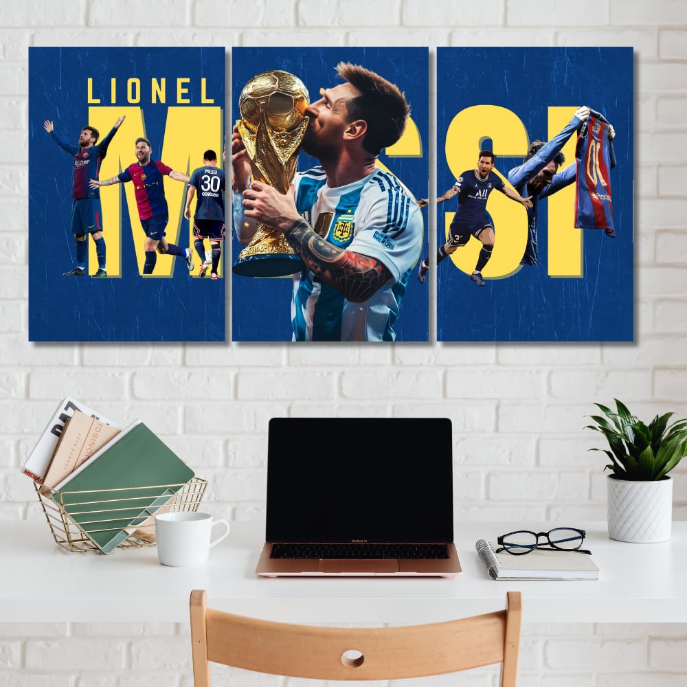 Good Hope - Footballer Messi Motivational Quote 3 Split Posters 12x18 Inch – Soccer Wall Art for Bedroom, Football Legend Decor, Gift for Fans, Boys, Men, Sports Room, Wallpaper, Sticker, Wall Decoration (Split Poster(36x18 inch)) (Messi Blue)