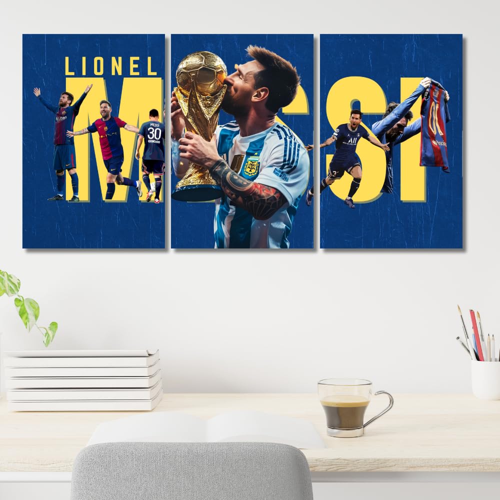 Good Hope - Footballer Messi Motivational Quote 3 Split Posters 12x18 Inch – Soccer Wall Art for Bedroom, Football Legend Decor, Gift for Fans, Boys, Men, Sports Room, Wallpaper, Sticker, Wall Decoration (Split Poster(36x18 inch)) (Messi Blue)