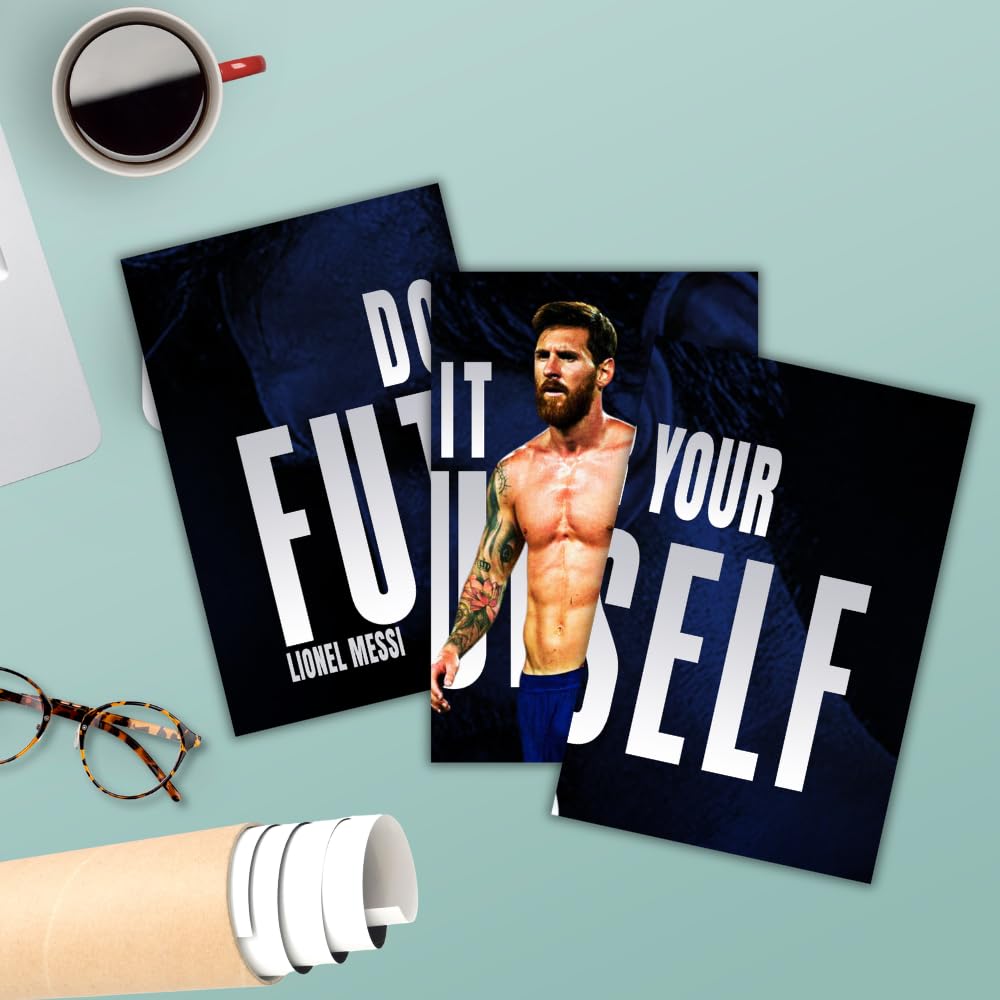 Good Hope - Footballer Messi Motivational Quote 3 Split Posters 12x18 Inch – Soccer Wall Art for Bedroom, Football Legend Decor, Gift for Fans, Boys, Men, Sports Room, Wallpaper, Sticker, Wall Decoration (Split Poster(36x18 inch)) (Messi Blue)