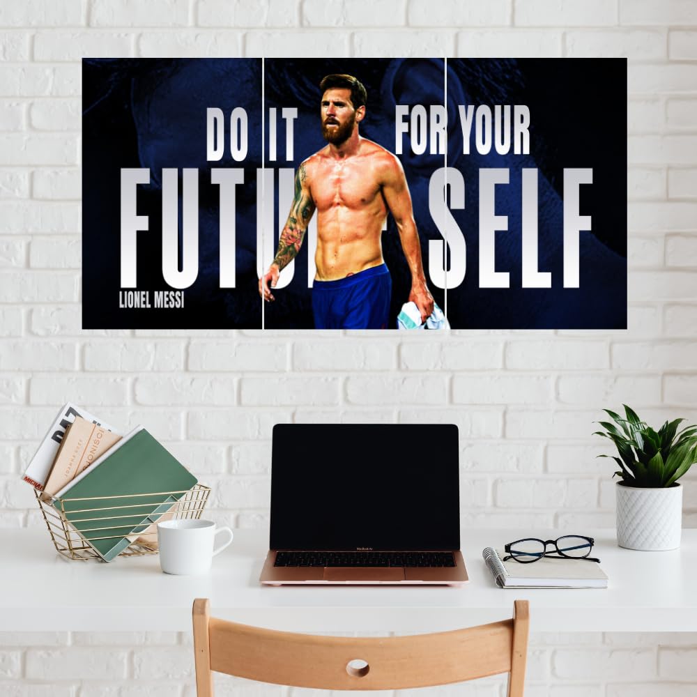 Good Hope - Footballer Messi Motivational Quote 3 Split Posters 12x18 Inch – Soccer Wall Art for Bedroom, Football Legend Decor, Gift for Fans, Boys, Men, Sports Room, Wallpaper, Sticker, Wall Decoration (Split Poster(36x18 inch)) (Messi Blue)