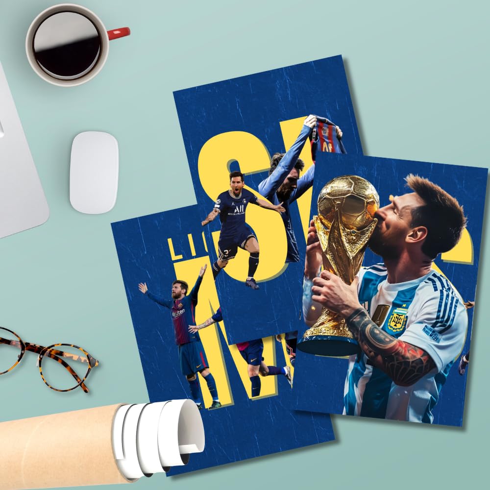 Good Hope - Footballer Messi Motivational Quote 3 Split Posters 12x18 Inch – Soccer Wall Art for Bedroom, Football Legend Decor, Gift for Fans, Boys, Men, Sports Room, Wallpaper, Sticker, Wall Decoration (Split Poster(36x18 inch)) (Messi Blue)