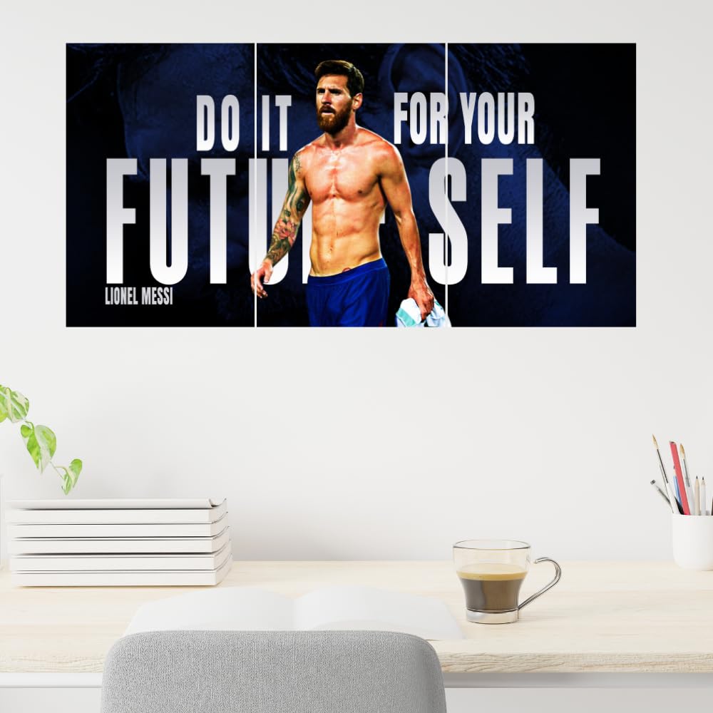 Good Hope - Footballer Messi Motivational Quote 3 Split Posters 12x18 Inch – Soccer Wall Art for Bedroom, Football Legend Decor, Gift for Fans, Boys, Men, Sports Room, Wallpaper, Sticker, Wall Decoration (Split Poster(36x18 inch)) (Messi Blue)