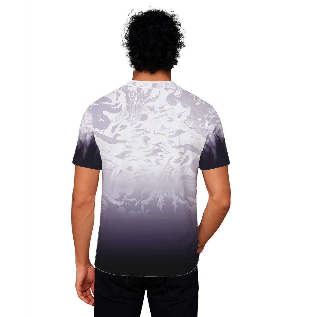 Real Madrid Dragon Design Jersey, Men's Football T-Shirt, White and Black Gradient with Red Dragon Graphic