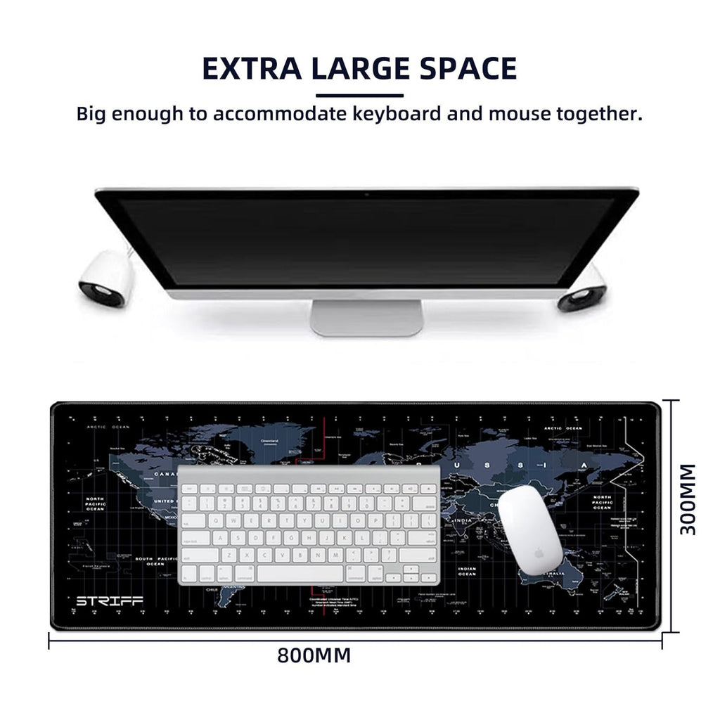 STRIFF World Map Extended Size (800 mm x 300 mm x 2 mm) Gaming Mouse Pad| Desk Mat | Stitched Edges| Non-Slip Rubber Base|Computer Laptop|Keyboard Mouse Pad for Office & Home (World Map)
