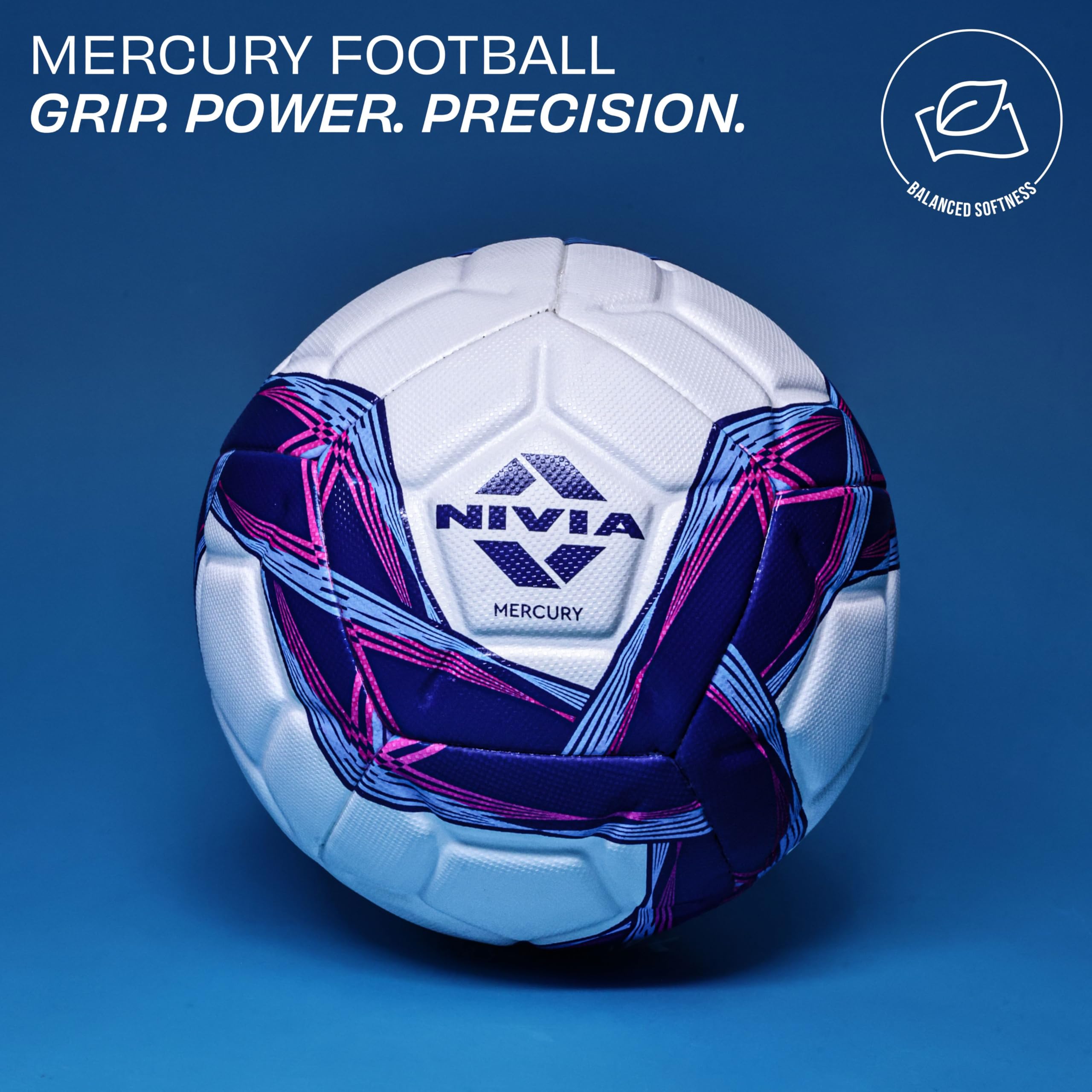 Nivia Mercury Football/PU Leather/Power Stitched Football/12 Panel/Match Ball (White/Blue)