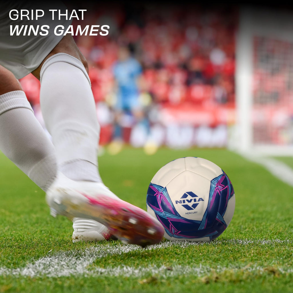 Nivia Mercury Football/PU Leather/Power Stitched Football/12 Panel/Match Ball (White/Blue)