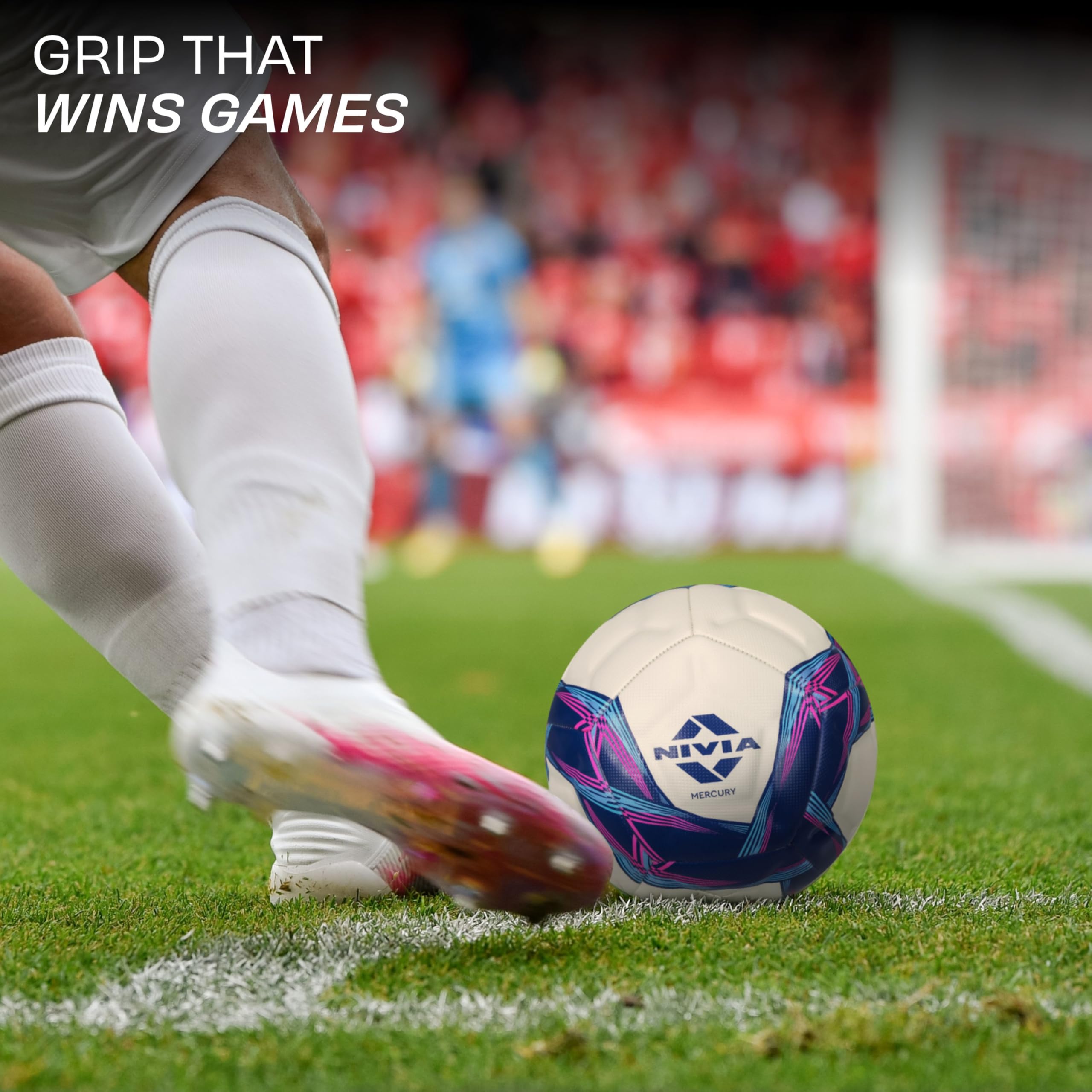 Nivia Mercury Football/PU Leather/Power Stitched Football/12 Panel/Match Ball (White/Blue)