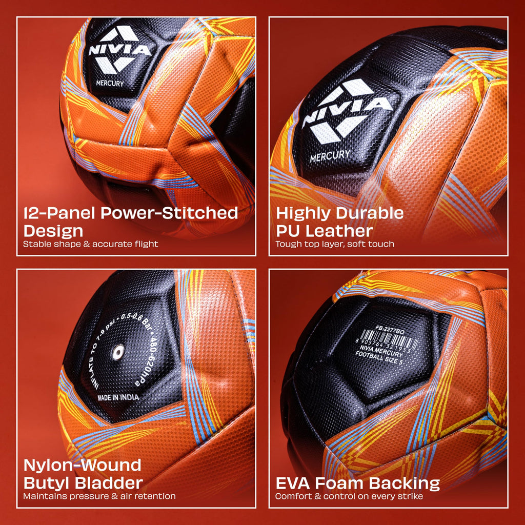 Nivia Mercury Football/PU Leather/Power Stitched Football/12 Panel/Match Ball (White/Blue)