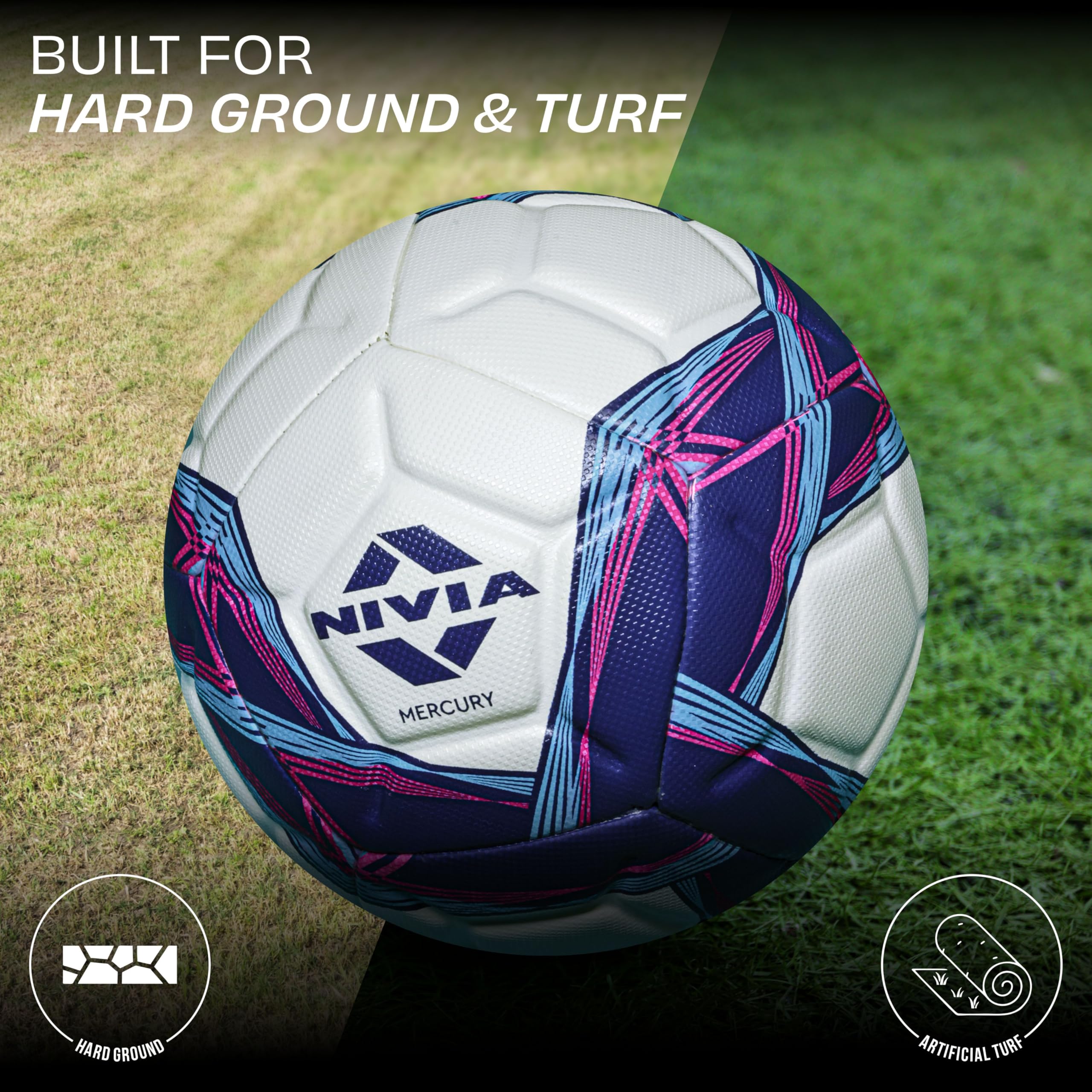 Nivia Mercury Football/PU Leather/Power Stitched Football/12 Panel/Match Ball (White/Blue)