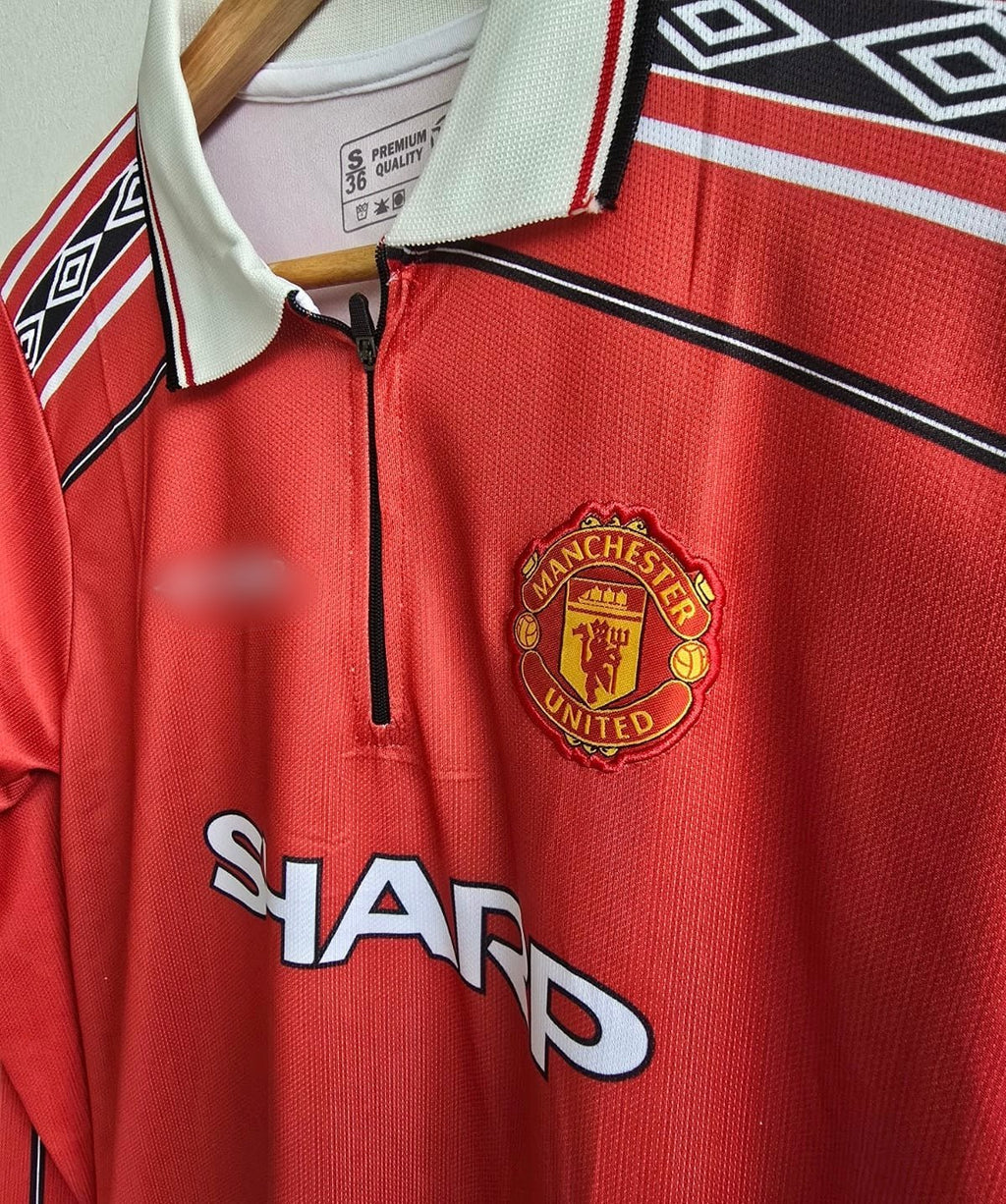 Manchester united 1998/99 Home jersey zip type full sleeve embroidery beckham P130 - ms retro store