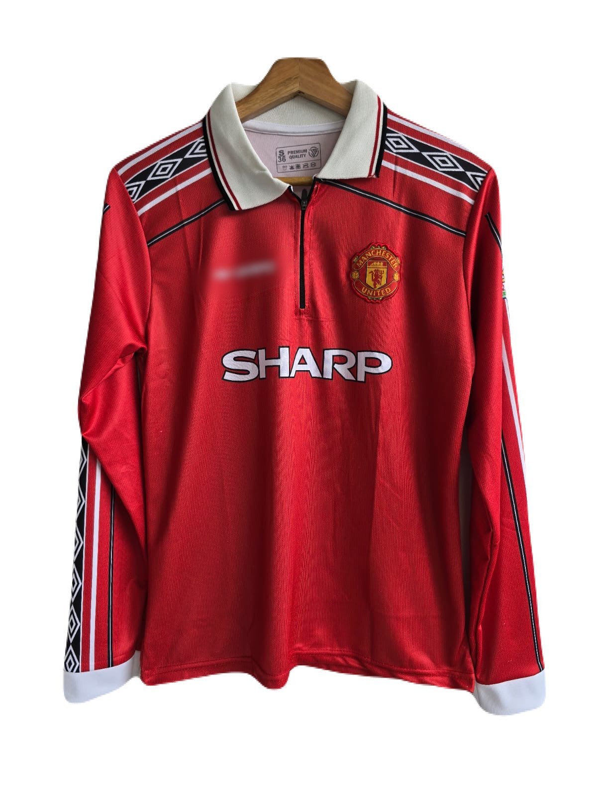 Manchester united 1998/99 Home jersey zip type full sleeve embroidery beckham P130 - ms retro store